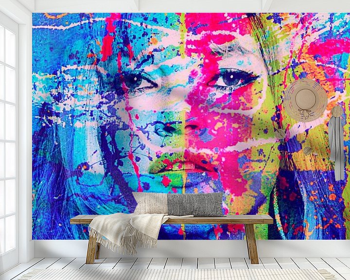 Sfeerimpressie behang: Kate Moss Splash Pop Art PUR van Felix von Altersheim