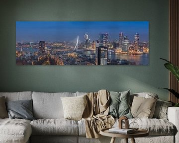 Panorama of Rotterdam skyline at night in colour by PJS foto