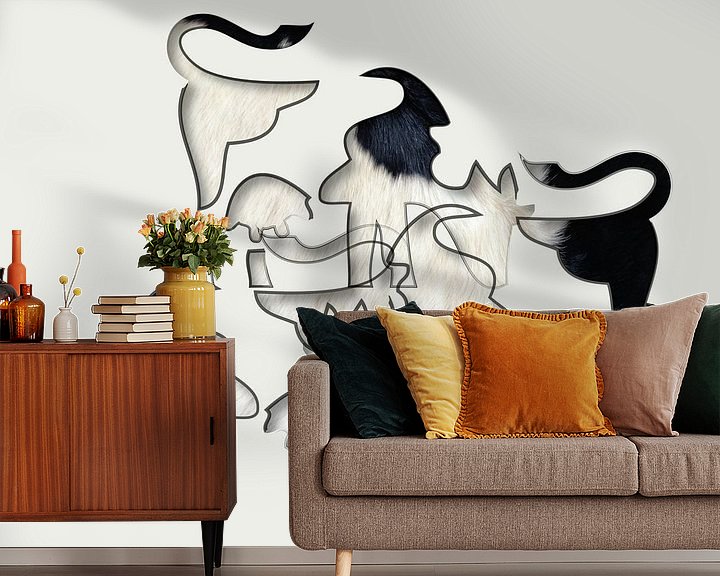 Sfeerimpressie behang: Koeien abstract met vacht tekening van Color Square