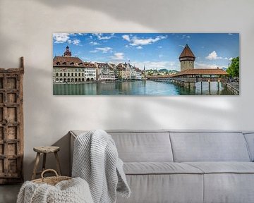 LUZERN Kapelbrug & Watertoren | Panorama  van Melanie Viola