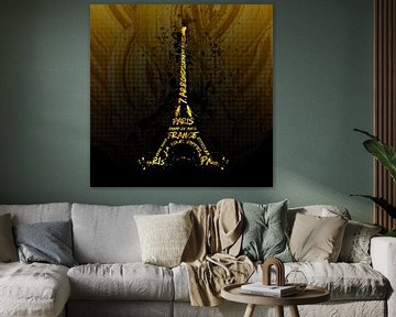Digital-Art Eiffelturm | Goldene Flammen  von Melanie Viola