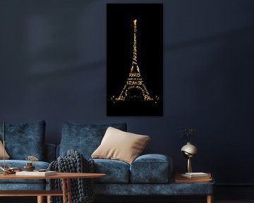 Digital-Art Eiffel Tower | black & golden by Melanie Viola