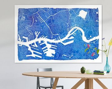 Rotterdam Stadskaart | Blauw met een witte kader van WereldkaartenShop