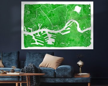 Rotterdam Stadskaart | Groen aquarel met witte kader van WereldkaartenShop