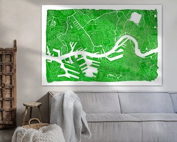 Rotterdam Stadskaart | Groen met witte kader van WereldkaartenShop