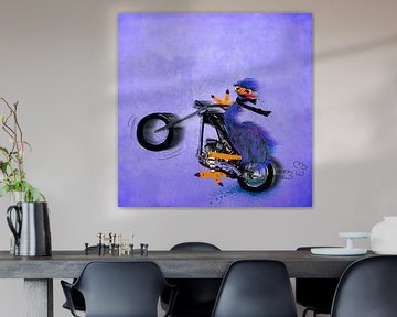 struisvogel op een motor schilderij van Nicole Habets