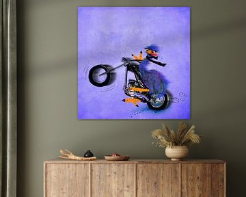 struisvogel op een motor schilderij van Nicole Habets