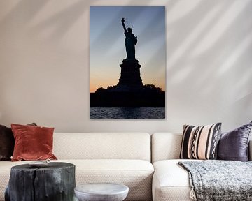 Statue of Liberty New-York City Night Sunset van Bastiaan Bos