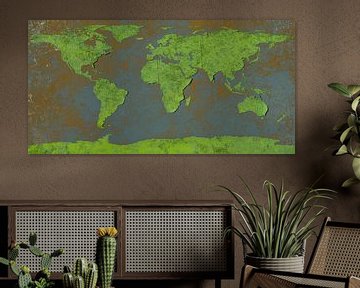 Afbladderende wereldkaart, groen