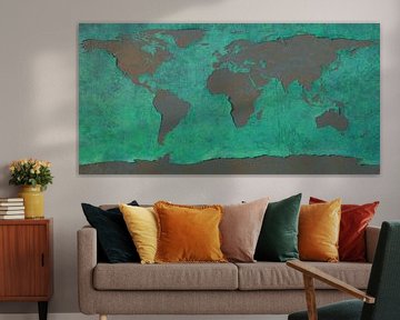 Afbladderende wereldkaart, blauw