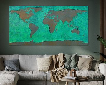 Afbladderende wereldkaart, blauw van Frans Blok - foto's, kunst en andere wanddecoratie