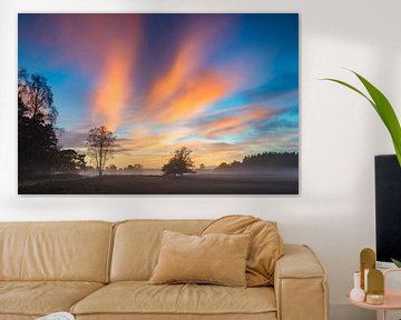 Sunset in winter above the heath at the Veluwe nature reserve in Gelderland by Sjoerd van der Wal Photography