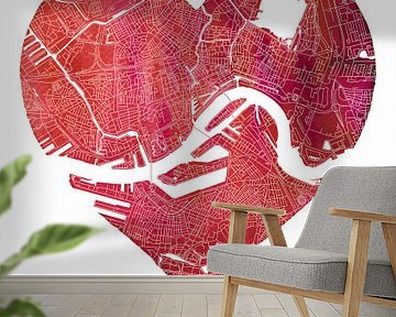Rotterdam North and South | City map in a red heart by WereldkaartenShop