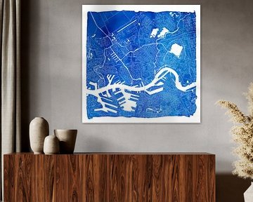 Rotterdam City Map | Blue watercolour Square with a White frame by WereldkaartenShop