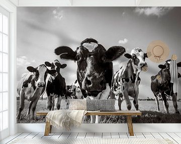 Koeien in de wei in de zomer in zwart wit van Sjoerd van der Wal Fotografie