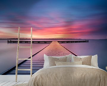 Sunset at jetty Vrouwenpolder Zeeland  by Silvia Thiel