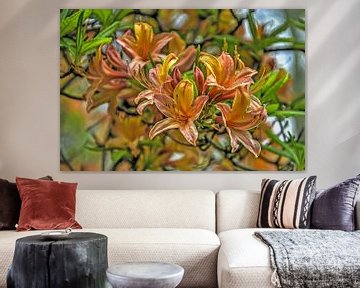 Oranje rhododendron van Frans Blok