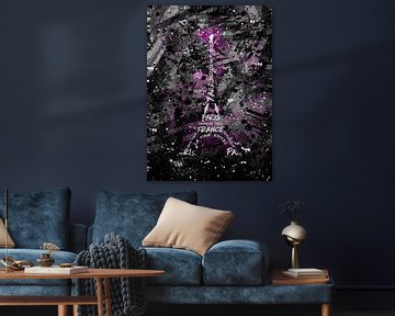 Digital Art Eiffeltoren | roze / sw van Melanie Viola