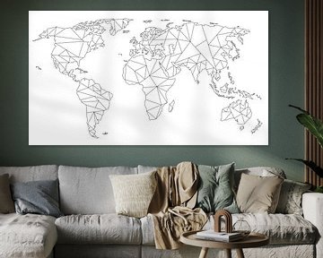 Geometrische Wereldkaart | Lijntekening | Zwart op Wit van WereldkaartenShop