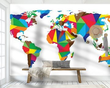 Geometrische Weltkarte mit fröhlichen Farben von WereldkaartenShop