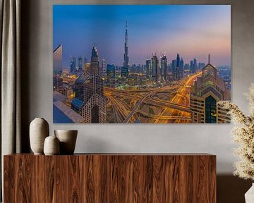 Dubai by Night - Burj Khalifa en Downtown Dubai - 1 van Tux Photography