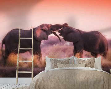 Storming elephants in the evening sun by Awesome Wonder