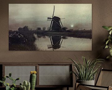 landscape with old authentic windmill by eric van der eijk