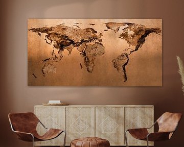 Bronzen wereldkaart, molaire projectie van Frans Blok