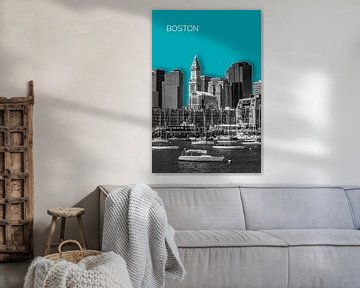 BOSTON Skyline | Graphic Art | cyan by Melanie Viola