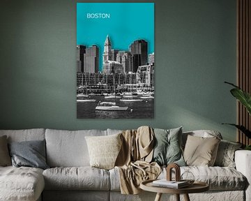 BOSTON Skyline | Graphic Art | turkoois van Melanie Viola