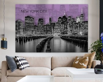 MANHATTAN Skyline | Graphic Art | purper van Melanie Viola