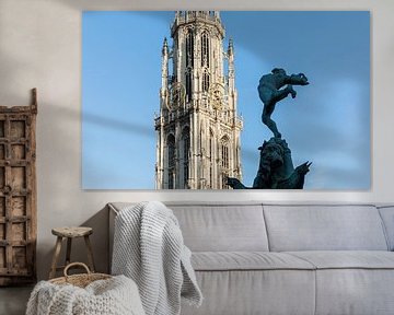 The Cathedral of Our Lady with Brabo statue in Antwerp by MS Fotografie | Marc van der Stelt