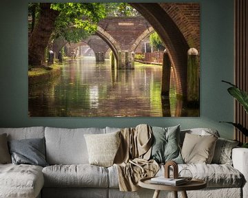 Zicht op de Hamburgerbrug, de Weesbrug, Smeebrug, Geertebrug en Vollersbrug in Utrecht (LIGGEND) van André Blom Fotografie Utrecht