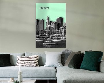 BOSTON Skyline | Graphic Art | mintgroen van Melanie Viola
