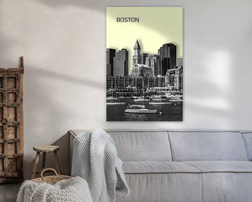 BOSTON Skyline | Graphic Art | geel van Melanie Viola