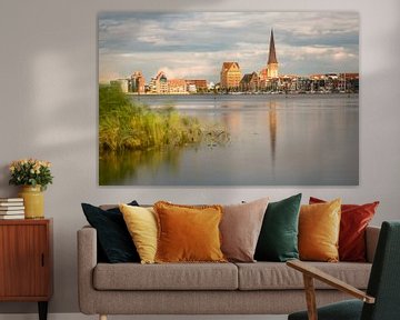 View over the river Warnow to Rostock, Germany van Rico Ködder