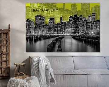 MANHATTAN Skyline | Graphic Art | geel van Melanie Viola