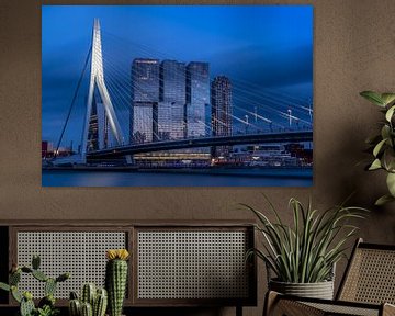 Erasmus brug en Rotterdam Skyline  van Nick Janssens