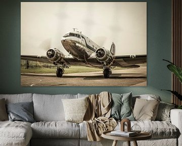 Vintage Douglas DC-3 propeller airplane ready for take off