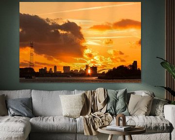 Zonsondergang skyline Rotterdam van Mark den Boer