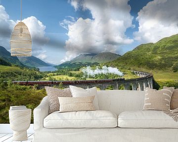 Jacobite stoomtrein passeert Glenfinnan viaduct van Roelof Nijholt