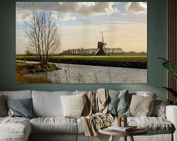 Nederlands polderlandschap met molen van Ruud Morijn