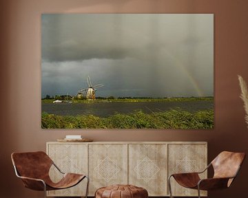 Molen met regenboog / Windmill with a rainbow van G. de Wit