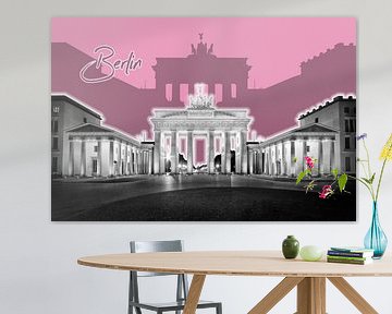 BERLIJN, de Brandenburger Tor | Grafische Kunst | roze van Melanie Viola