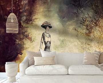 VINTAGE FASHION LADY IN ABSTRACT FOREST van Pia Schneider