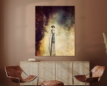 VINTAGE FASHION LADY IN ABSTRACT FOREST by Pia Schneider