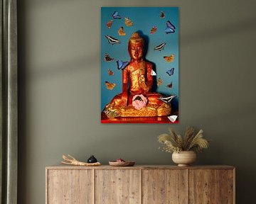 Boeddha omgeven door vlinders van Cora Unk