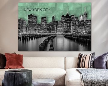 MANHATTAN Skyline | Graphic Art | grün von Melanie Viola