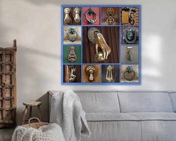 Collage of all kinds of antique door knockers by Gert van Santen