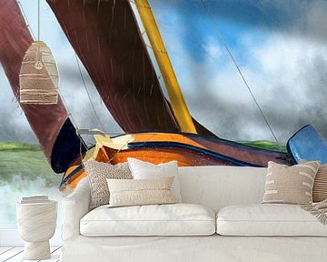 Braving the Storm: A Skutsje Sailing Ship in Friesland